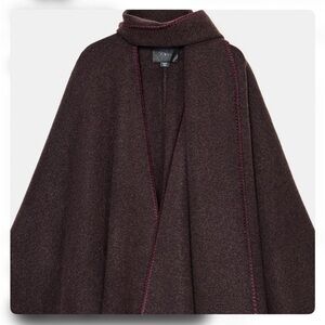 Zara Dark Brown Cape with Burgundy Trim